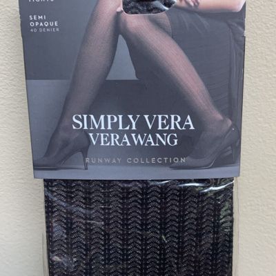 Simply Vera Wang Runway Black Linear Wave Control Top Tights Semi Opaque Size 2